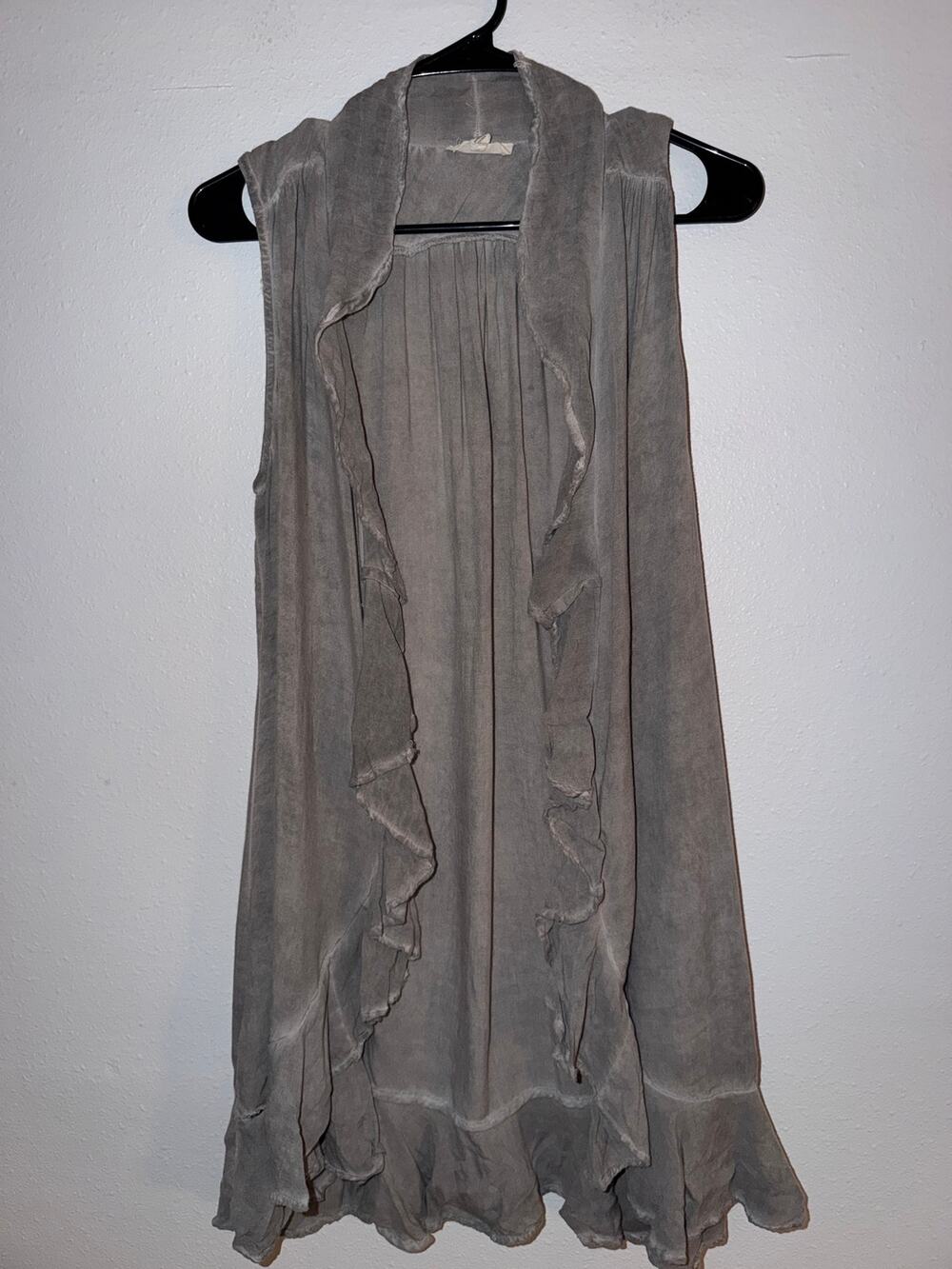 Gray Fairy Grunge Ruffled Open Front Vest Sleeveless Flowy Boho Layered Chic Med